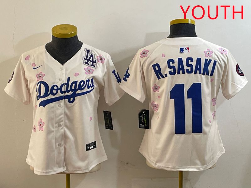 Youth Los Angeles Dodgers #11 R.Sasaki Cream Sakura Edition 2025 Nike MLB Jersey style 5->youth mlb jersey->Youth Jersey